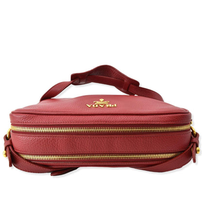 PRADA Double Zip Camera Leather Shoulder Bag Red