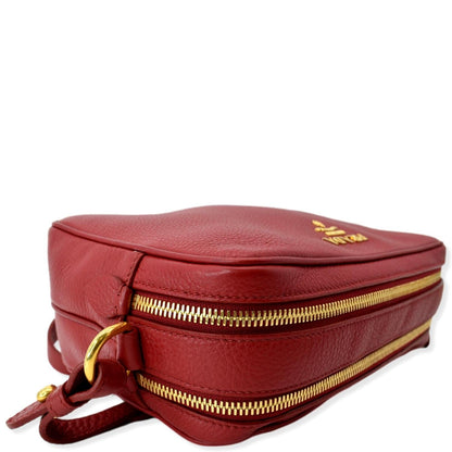 PRADA Double Zip Camera Leather Shoulder Bag Red