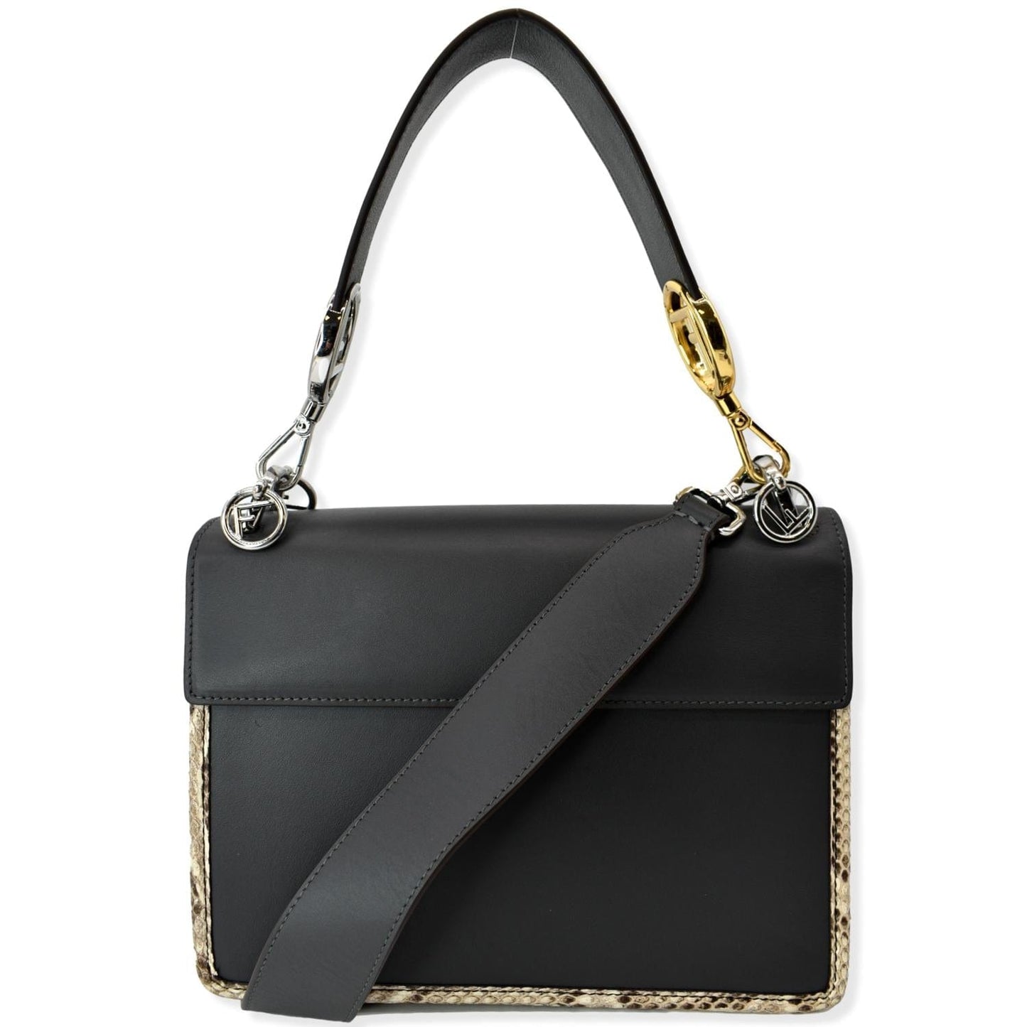 FENDI Kan I F Logo Python Leather Shoulder Bag Black
