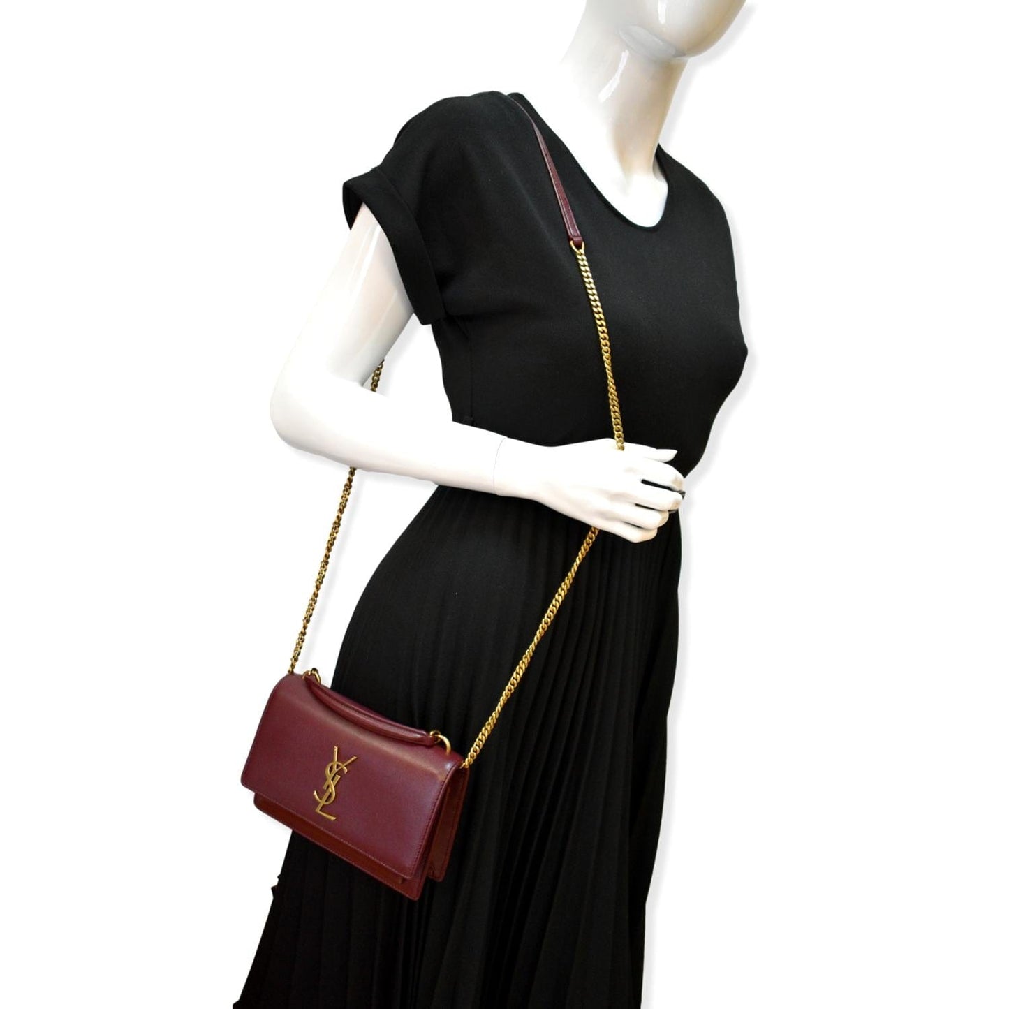 YVES SAINT LAURENT Sunset Mini Leather Crossbody Bag Rouge Legion