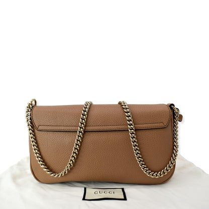 GUCCI Soho GG Flap Leather Chain Crossbody Bag Rose Beige 536224