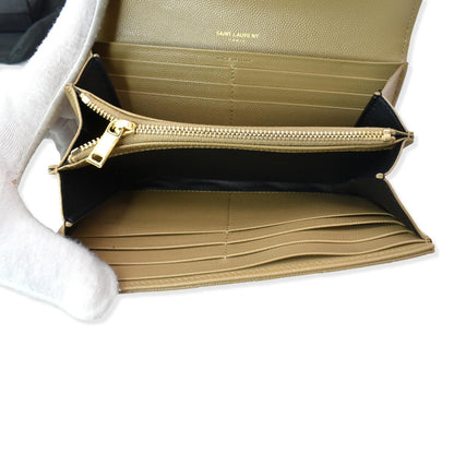 YVES SAINT LAURENT Monogram Grain De Poudre Wallet Beige