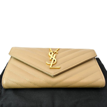 YVES SAINT LAURENT Monogram Grain De Poudre Wallet Beige