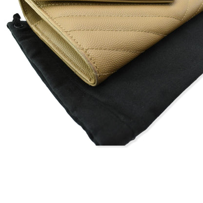 YVES SAINT LAURENT Monogram Grain De Poudre Wallet Beige
