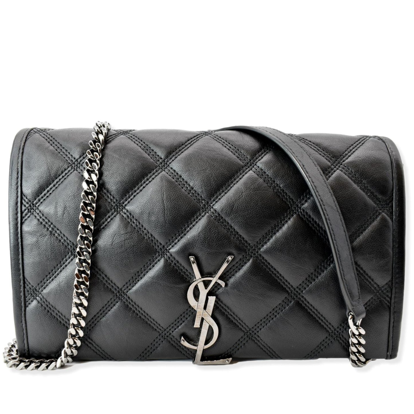 YVES SAINT LAURENT Becky Quilted Leather Crossbody Chain Bag Black