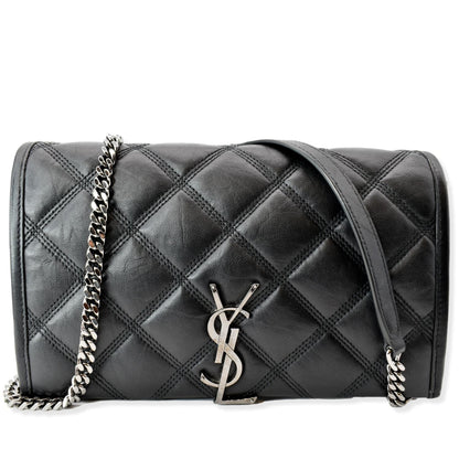 YVES SAINT LAURENT Becky Quilted Leather Crossbody Chain Bag Black