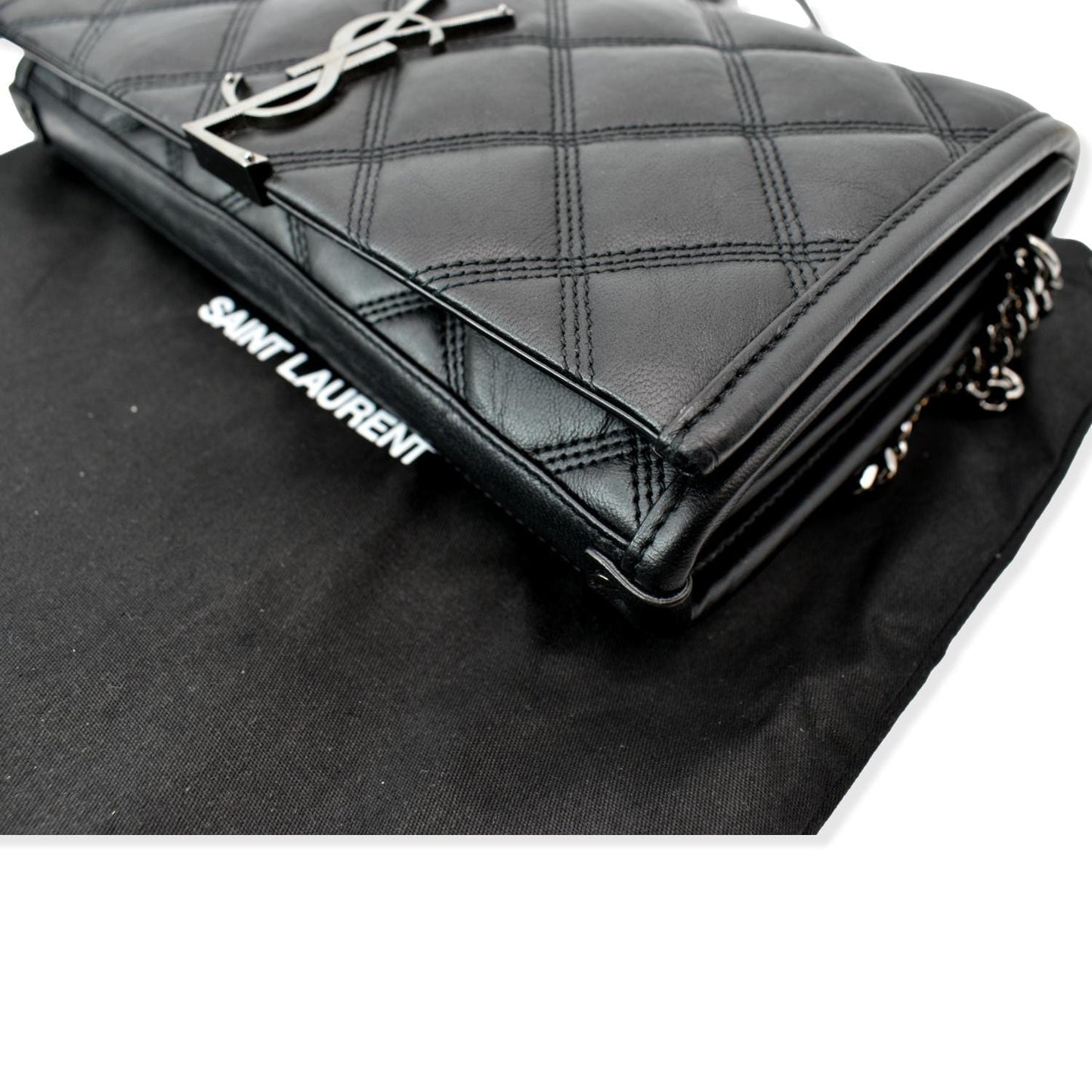 YVES SAINT LAURENT Becky Quilted Leather Crossbody Chain Bag Black