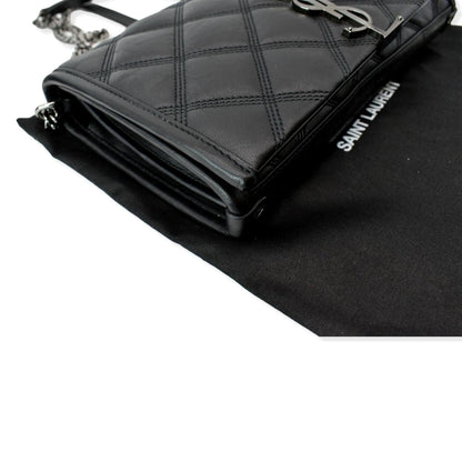 YVES SAINT LAURENT Becky Quilted Leather Crossbody Chain Bag Black