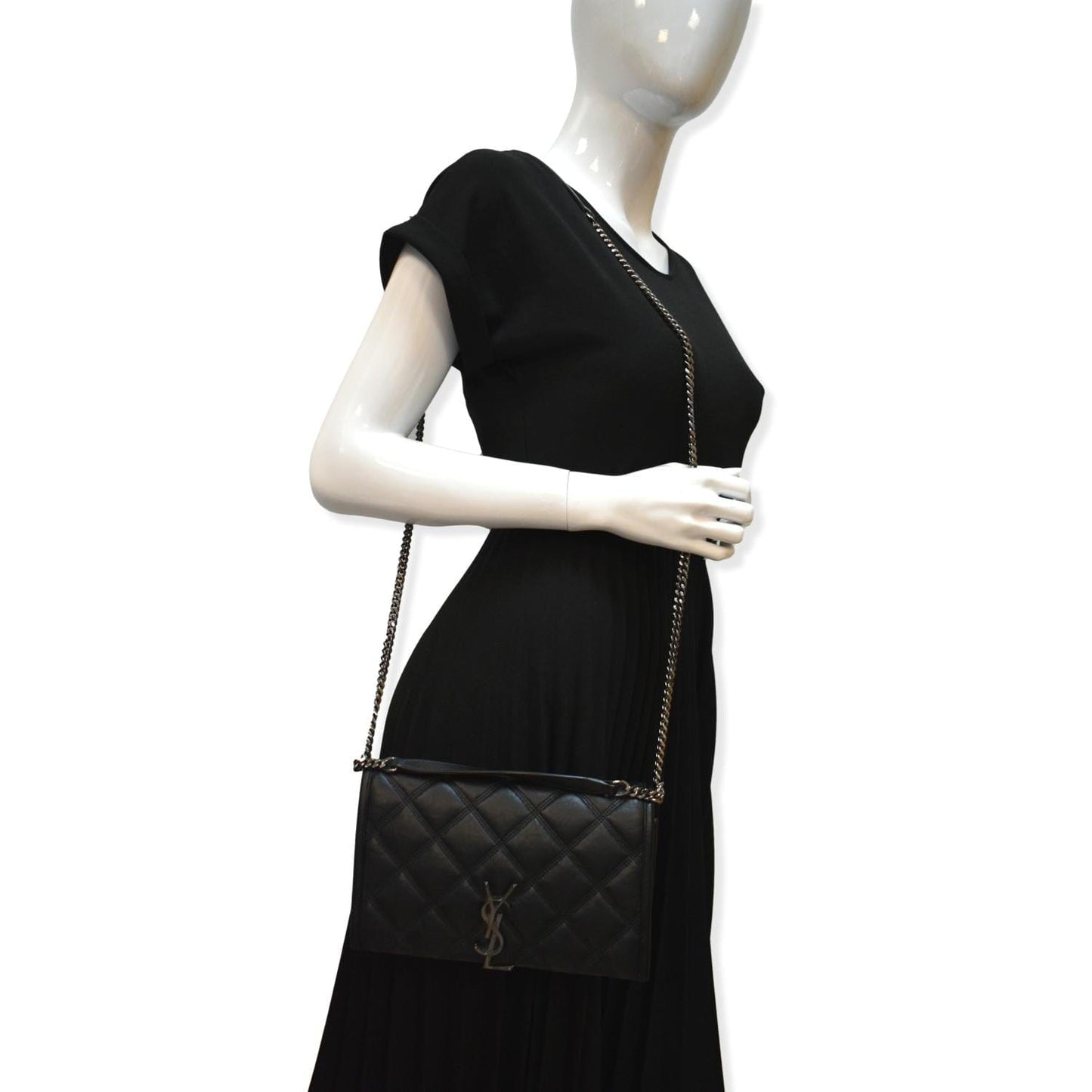 YVES SAINT LAURENT Becky Quilted Leather Crossbody Chain Bag Black