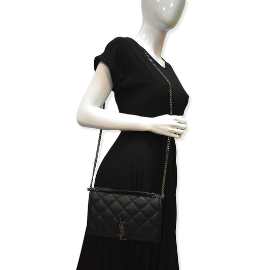 YVES SAINT LAURENT Becky Quilted Leather Crossbody Chain Bag Black