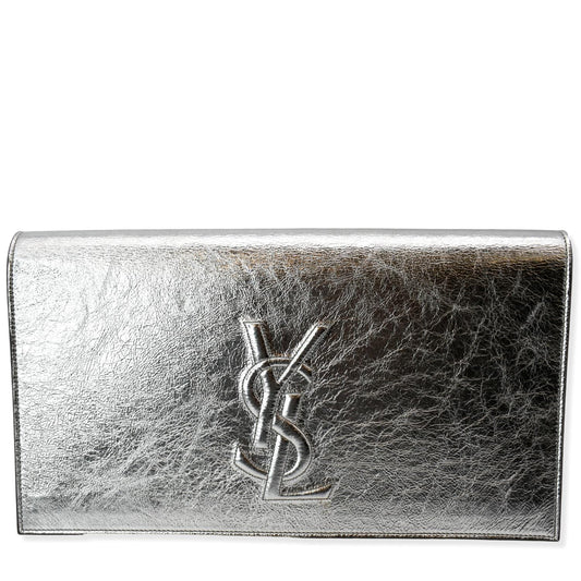 YVES SAINT LAURENT Belle de Jour Leather Clutch Bag Silver