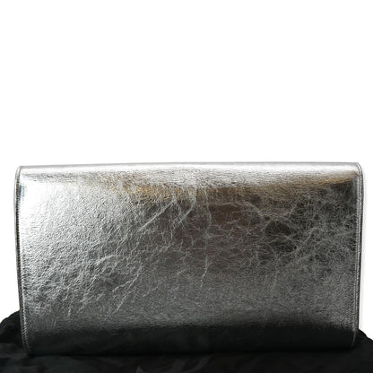 YVES SAINT LAURENT Belle de Jour Leather Clutch Bag Silver