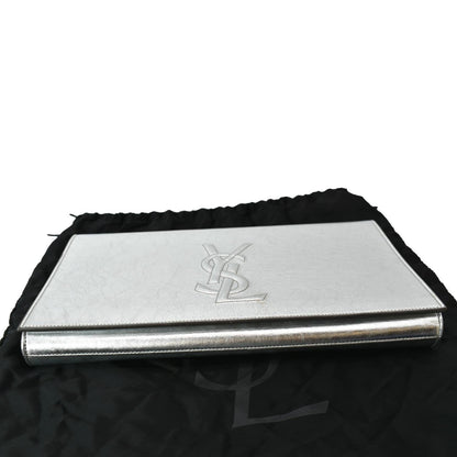 YVES SAINT LAURENT Belle de Jour Leather Clutch Bag Silver