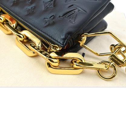 LOUIS VUITTON Coussin BB Monogram Embossed Leather Shoulder Bag Black