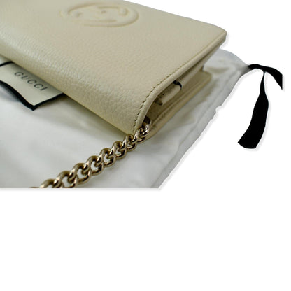 GUCCI Mini Soho Leather Wallet On Chain Crossbody Bag Ivory 598211