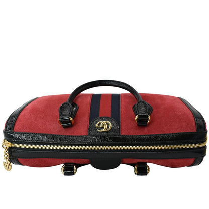 GUCCI Ophidia Medium Suede Top Handle Boston Bag Red 524532