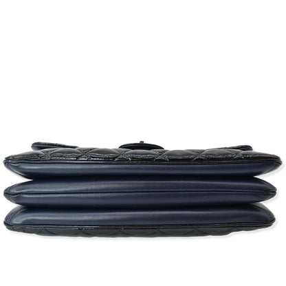 CHANEL Navy Quilted Patent Leather Accordion Flap Bag