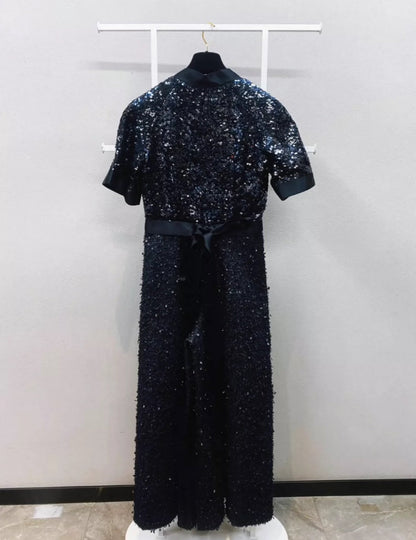Chanel 19S Black & Silver Glittered Tweed Jumpsuit