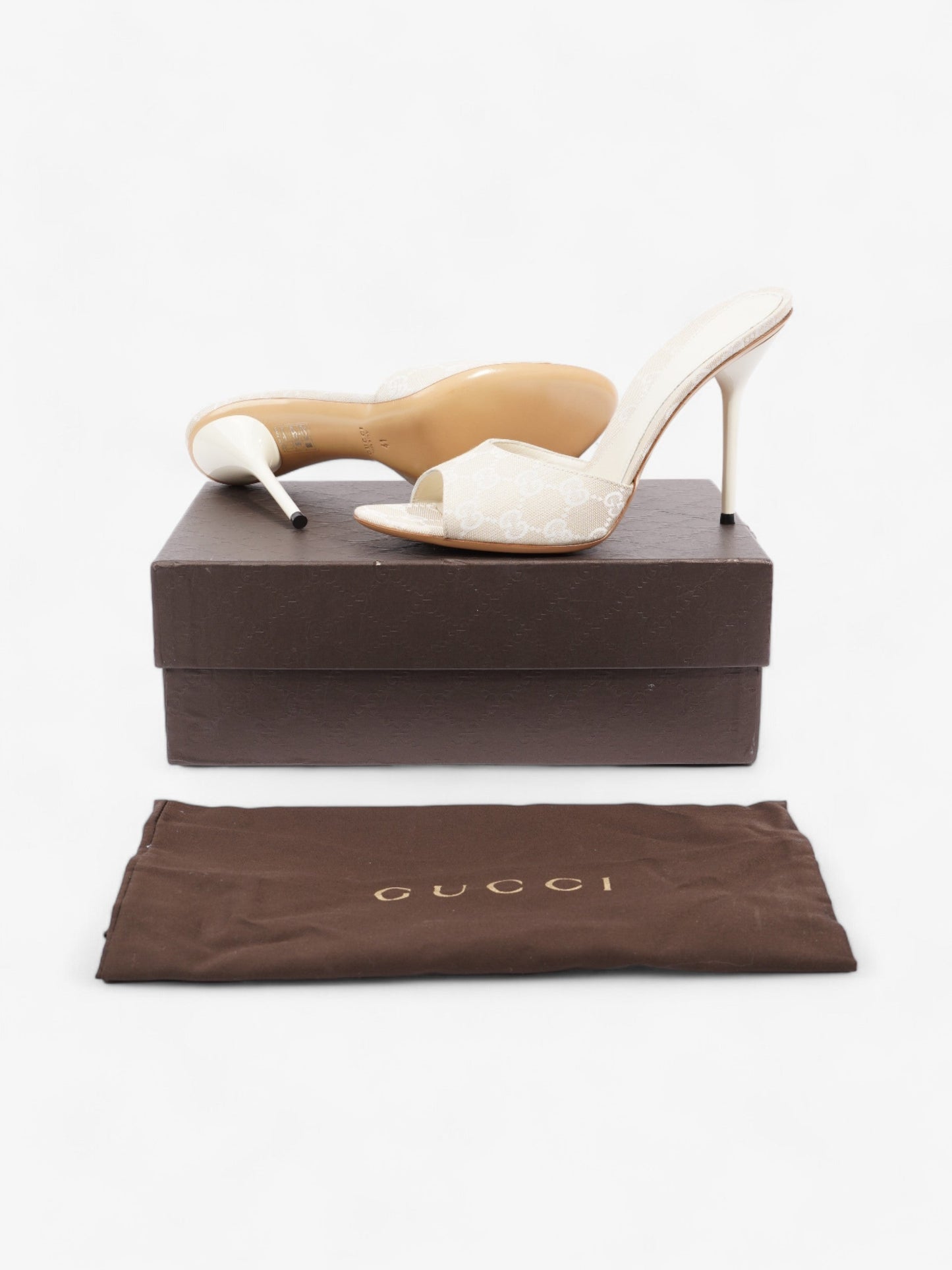 Gucci Guccissima Heels 95mm GG Supreme / Beige Cotton EU 41 UK 8