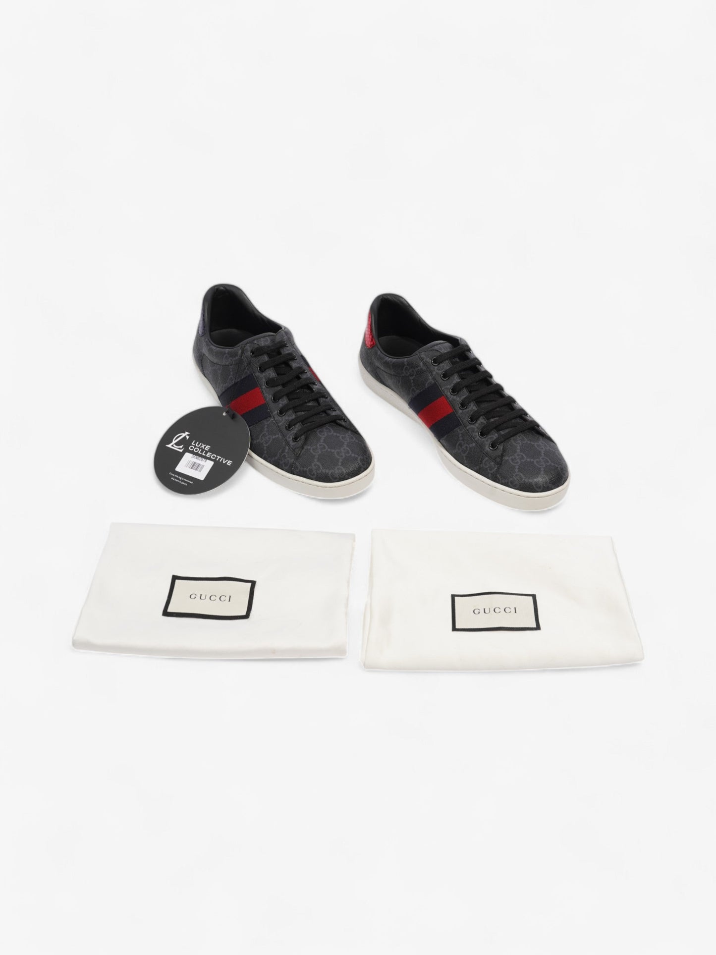 Gucci Ace GG Supreme Sneakers Black / Red / Navy Canvas EU 43.5 UK 9.5