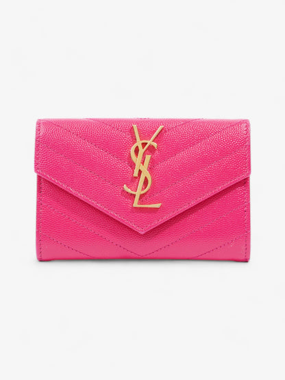 Saint Laurent Monogram Envelope Wallet Bubblegum Pink / Gold Grained Leather Small