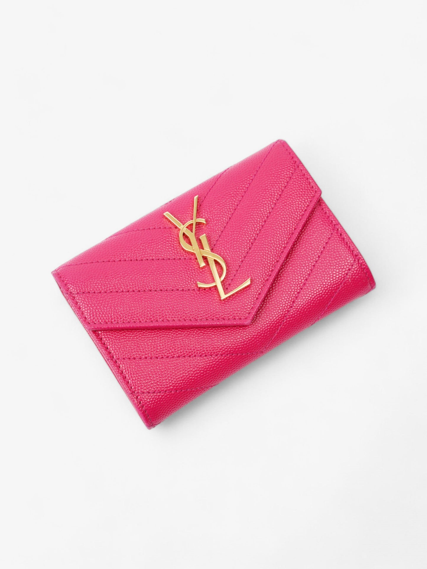 Saint Laurent Monogram Envelope Wallet Bubblegum Pink / Gold Grained Leather Small