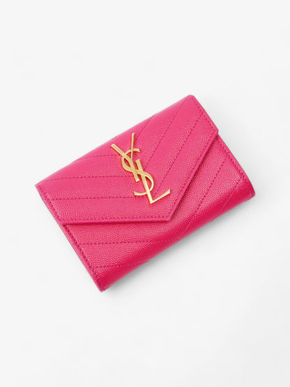 Saint Laurent Monogram Envelope Wallet Bubblegum Pink / Gold Grained Leather Small