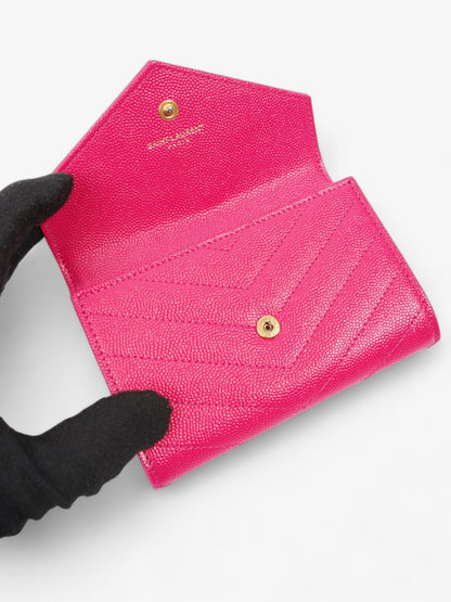 Saint Laurent Monogram Envelope Wallet Bubblegum Pink / Gold Grained Leather Small