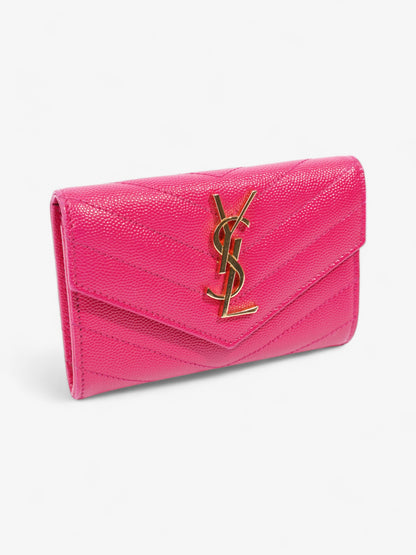 Saint Laurent Monogram Envelope Wallet Bubblegum Pink / Gold Grained Leather Small