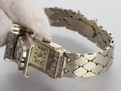 Gotham Vintage 14K White Gold Diamond Retro Flip-Top Watch Bracelet