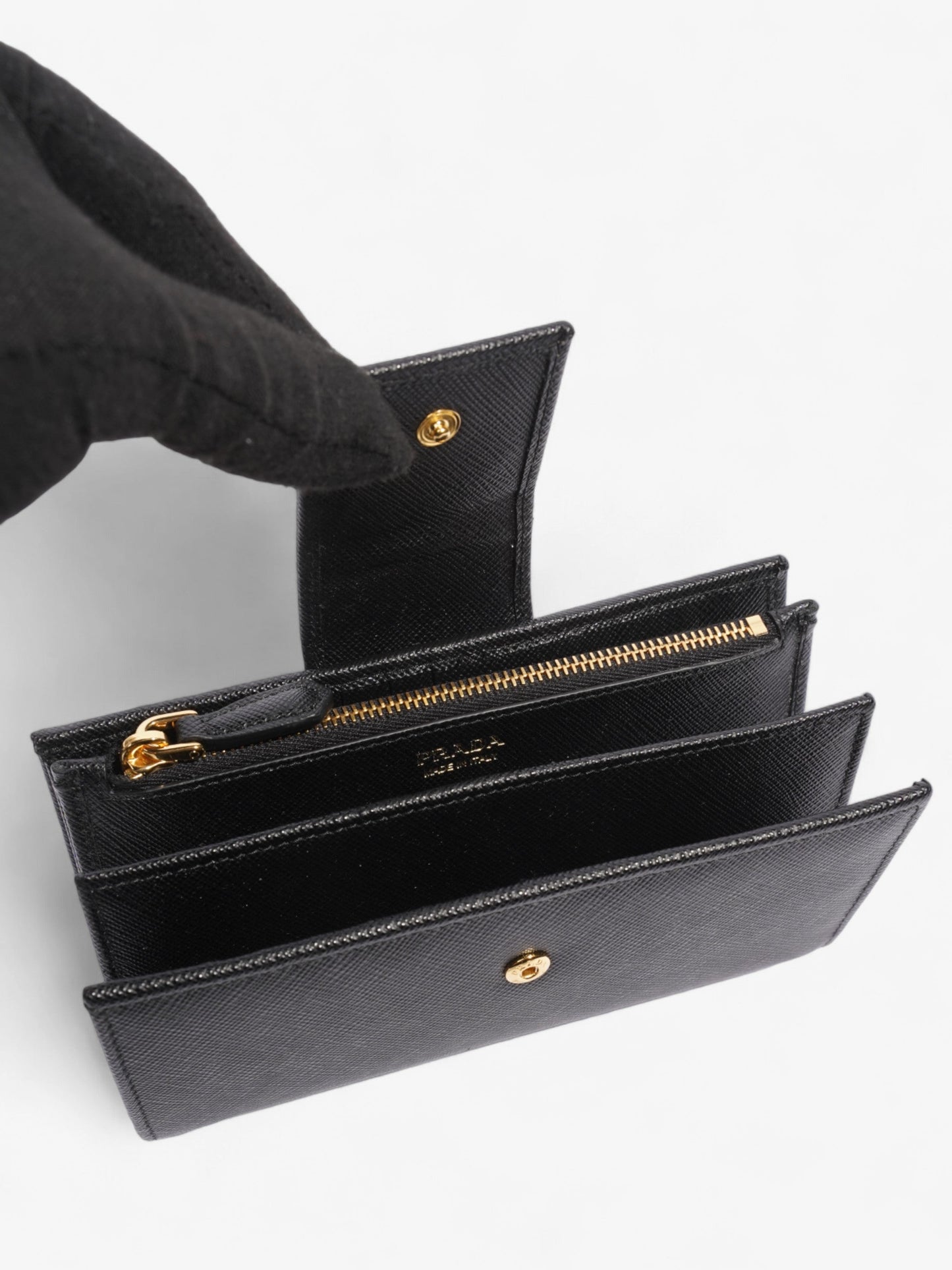 Prada Fold Up Wallet Black Saffiano Leather