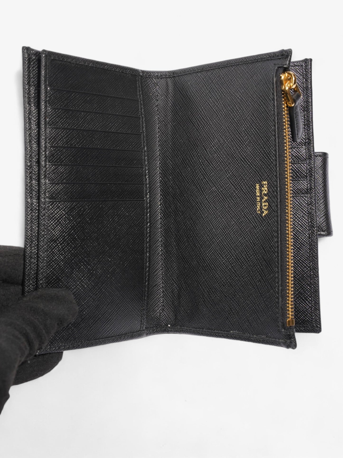 Prada Fold Up Wallet Black Saffiano Leather