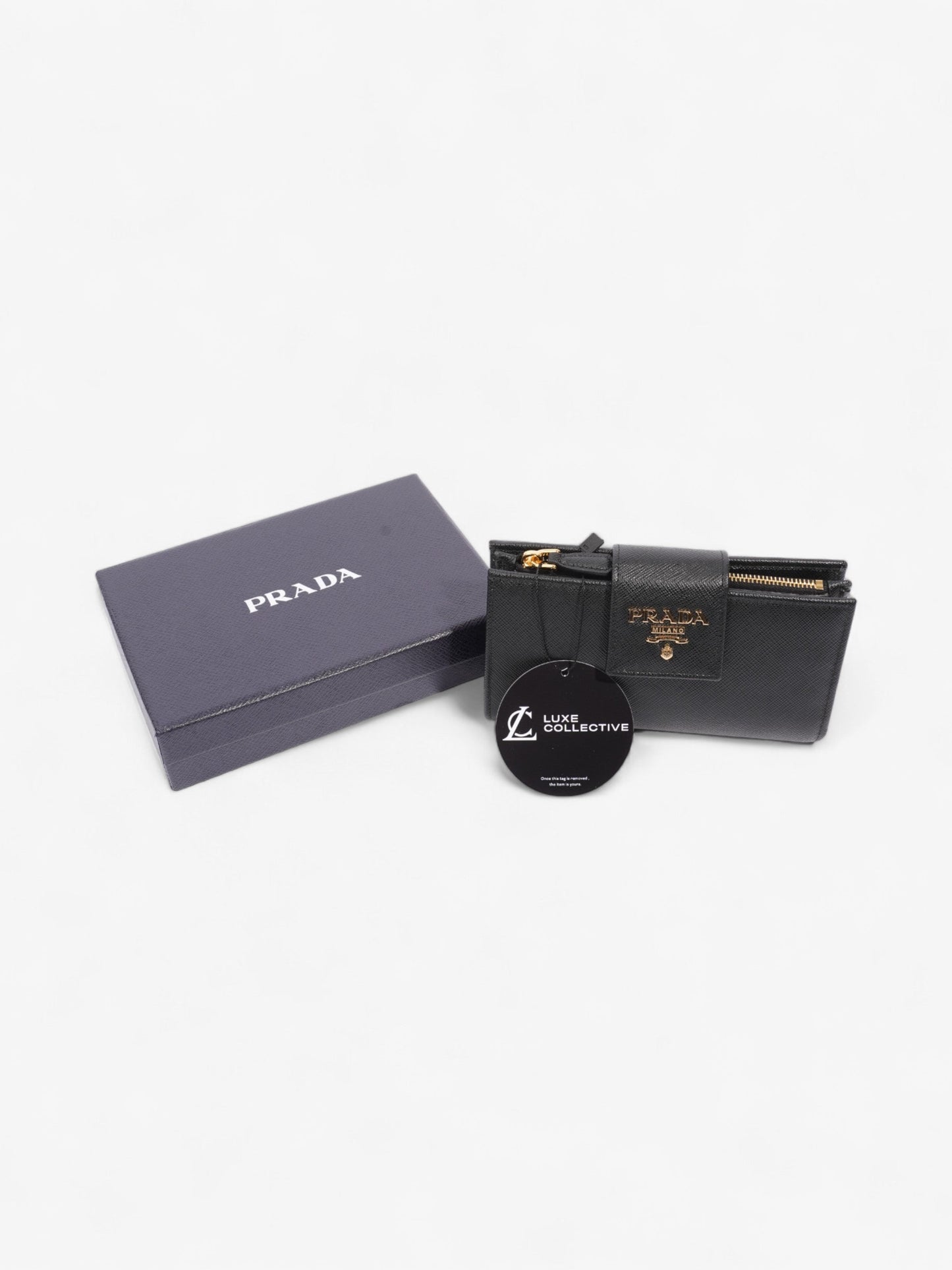 Prada Fold Up Wallet Black Saffiano Leather