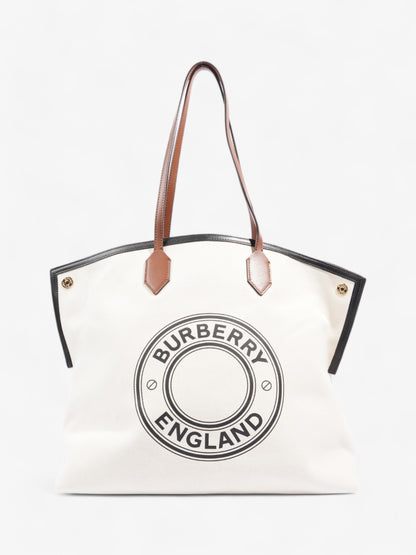 Burberry Society Tote White / Black / Brown Canvas Large