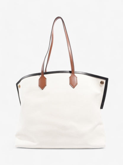 Burberry Society Tote White / Black / Brown Canvas Large