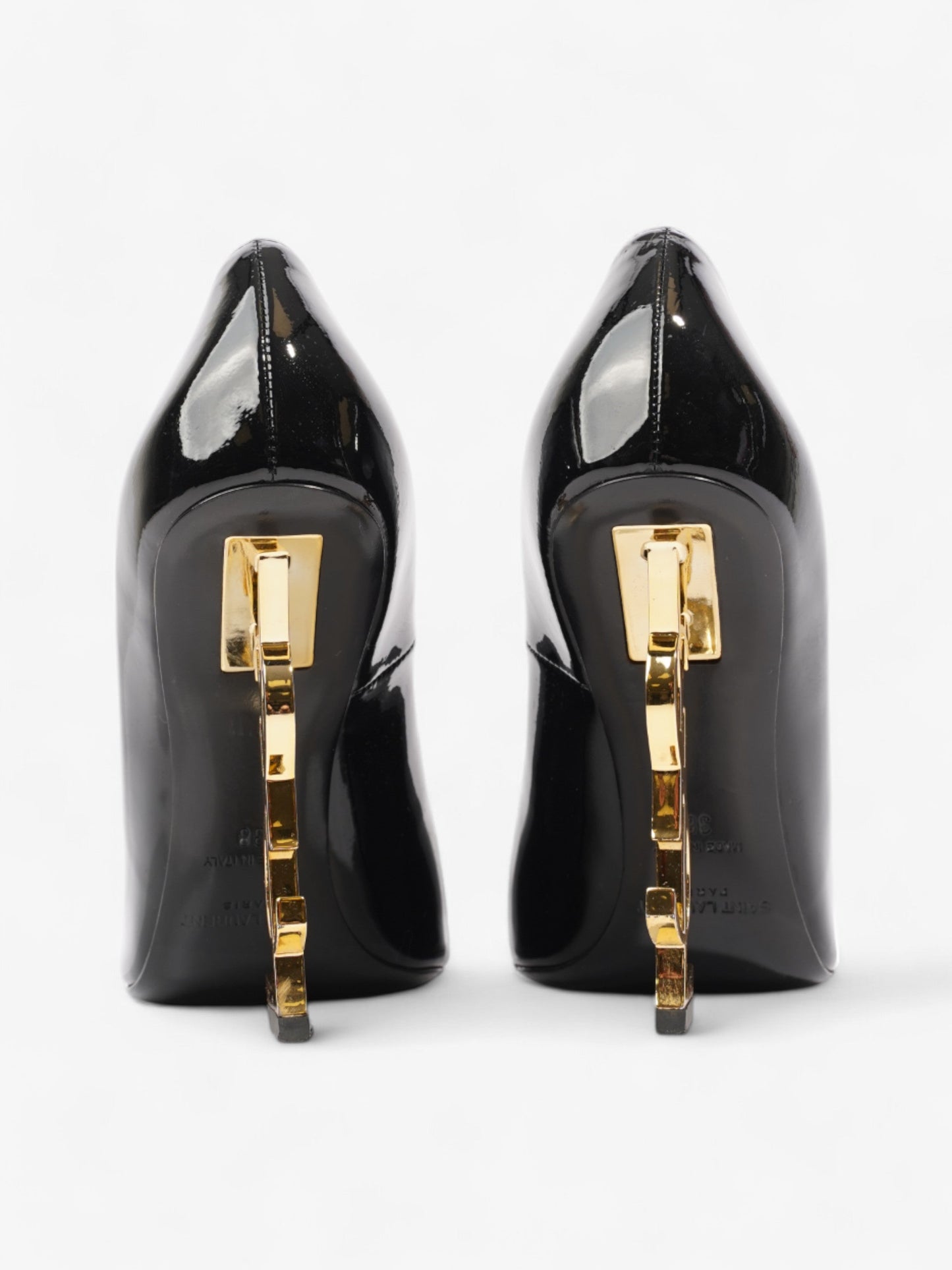 Saint Laurent Opyum 110mm Black / Gold Patent Leather EU 38 UK 5