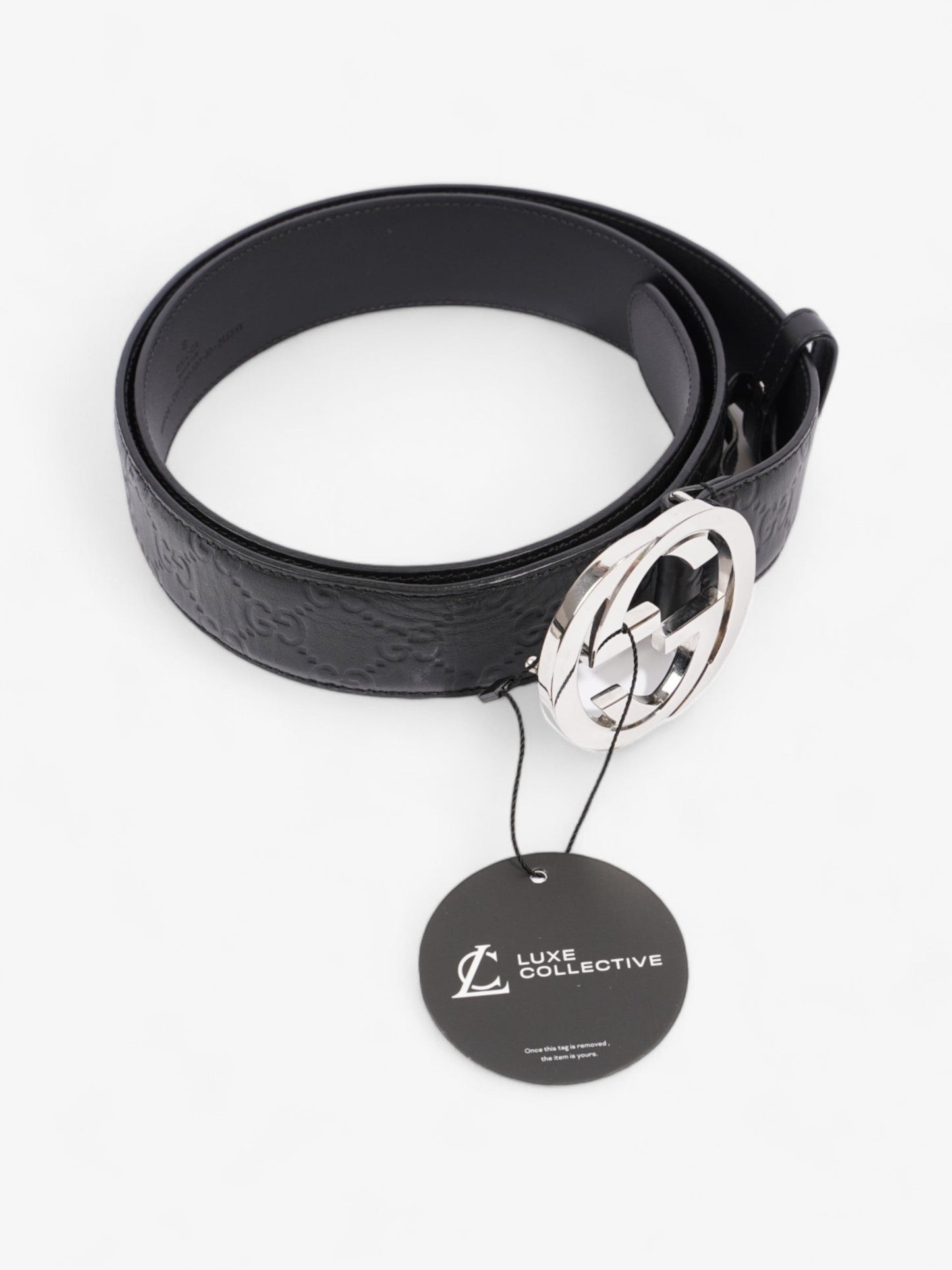 Gucci Interlocking GG Belt Black / Silver Leather 100cm / 40"