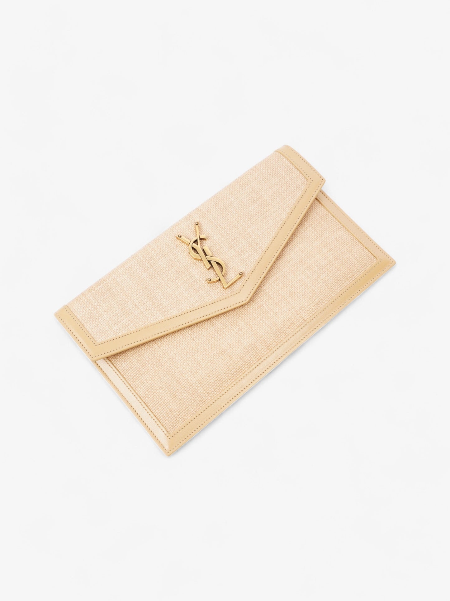 Saint Laurent Uptown Clutch Beige Raffia