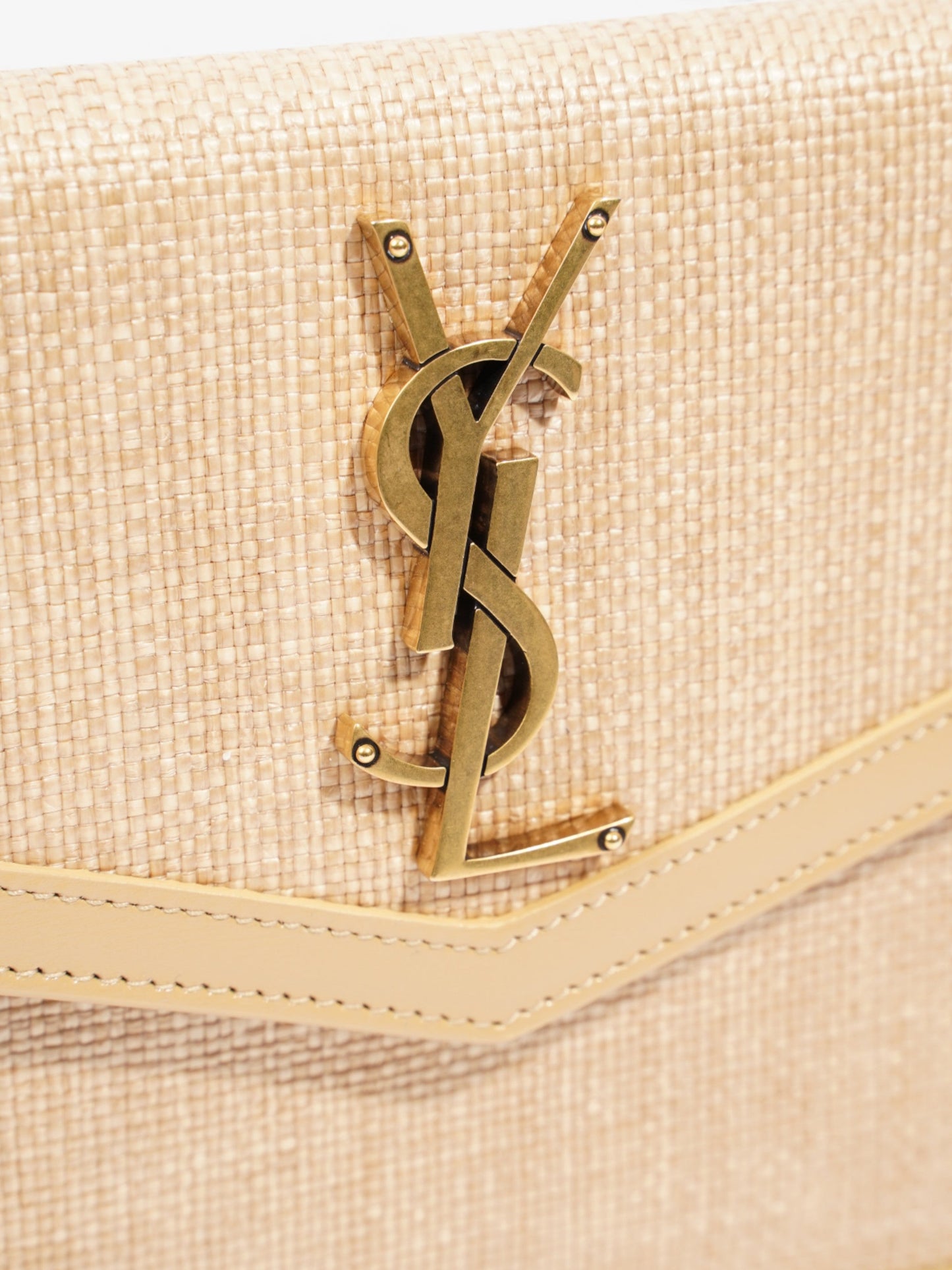 Saint Laurent Uptown Clutch Beige Raffia