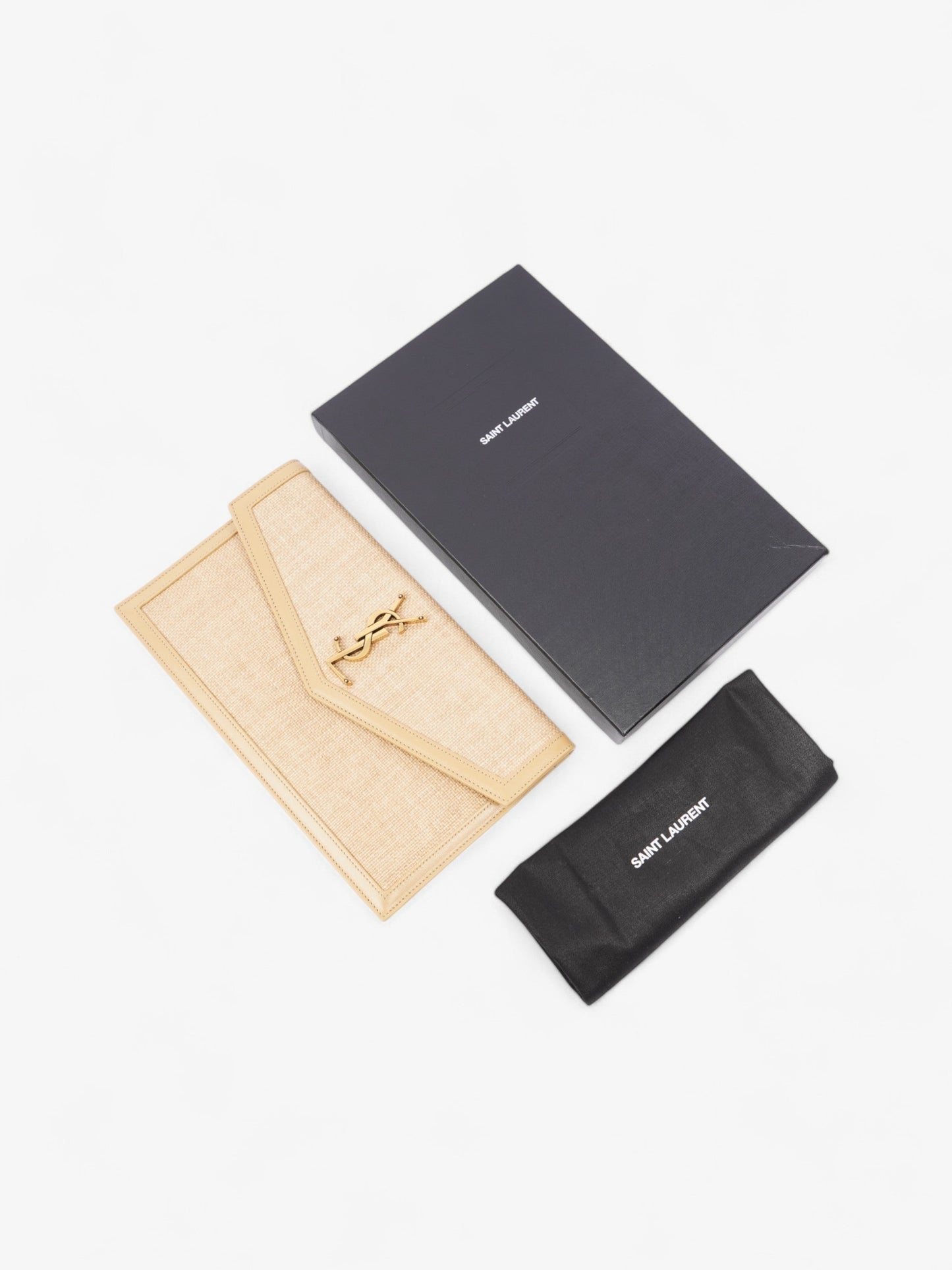 Saint Laurent Uptown Clutch Beige Raffia