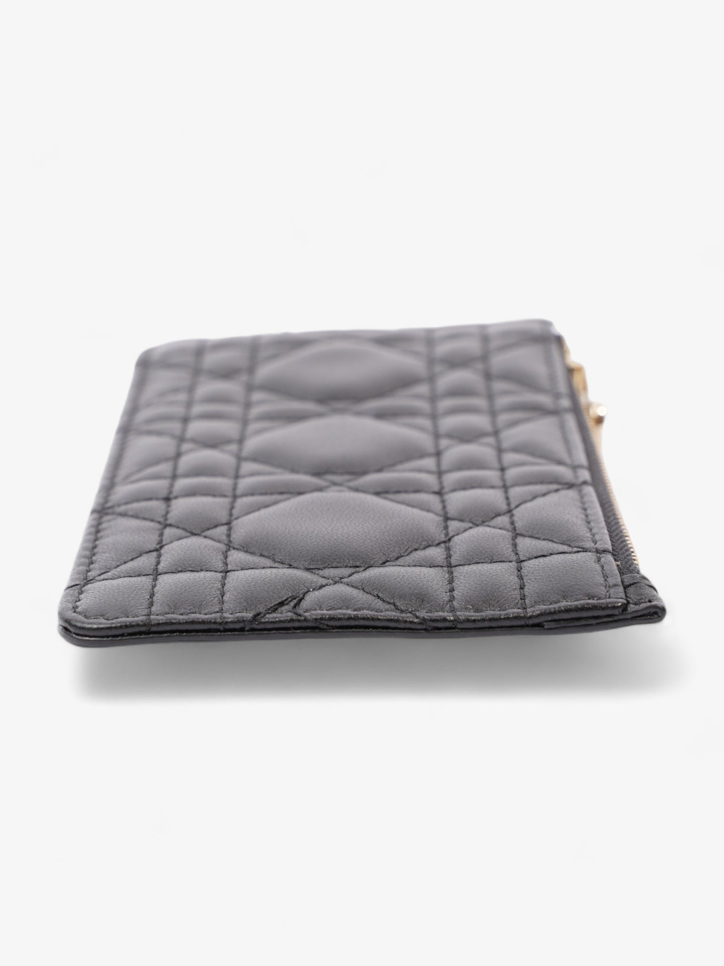 Christian Dior Lady Dior Card And Coin Wallet Black Lambskin Leather