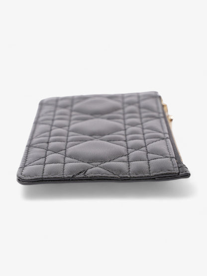 Christian Dior Lady Dior Card And Coin Wallet Black Lambskin Leather