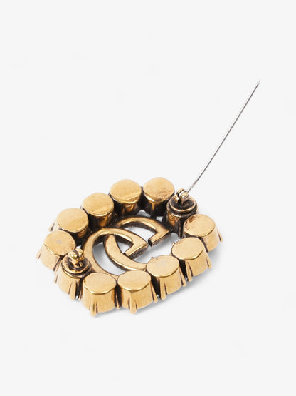 Gucci Crystal Double G Brooch Aged Gold Base Metal