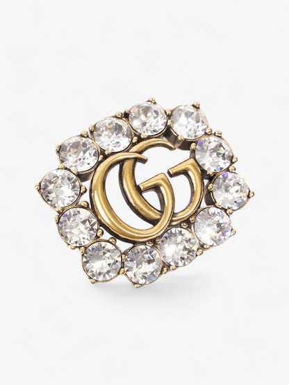 Gucci Crystal Double G Brooch Aged Gold Base Metal