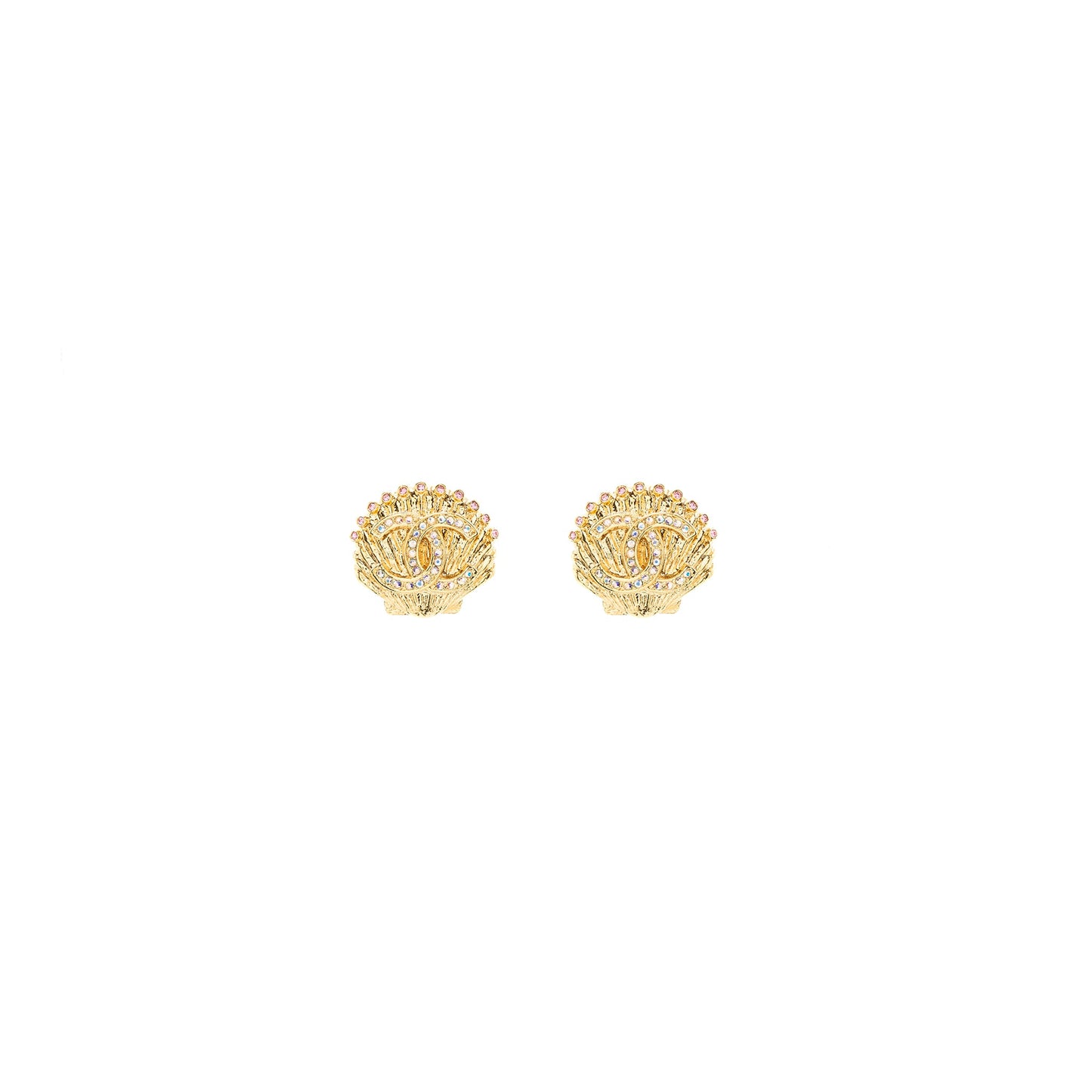 Chanel cc logo/Shell Earring Multicolour Crystal Gold Tone