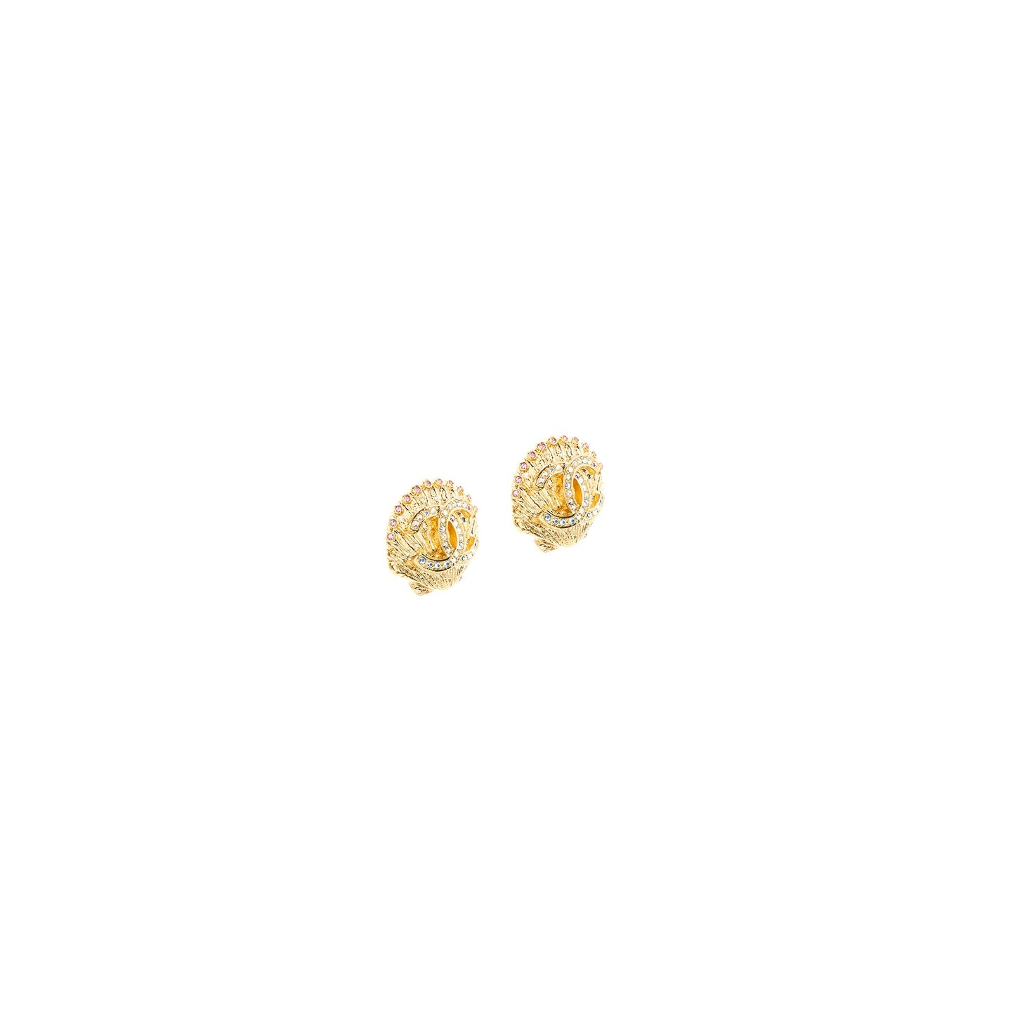 Chanel cc logo/Shell Earring Multicolour Crystal Gold Tone