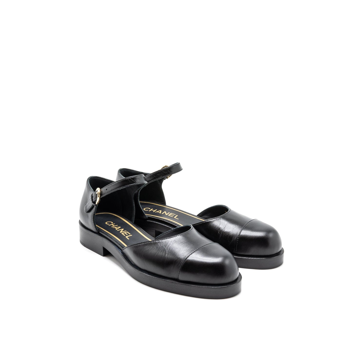 Chanel Size 36.5 Mary Janes Shoes Shiny Goatskin Black L