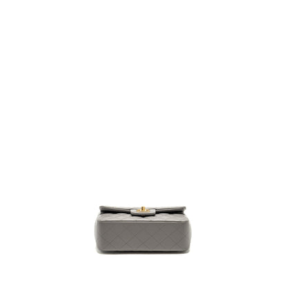 Chanel 22k Metal Top Handle Mini Rectangular Flap Bag Lambskin Grey  (microchip)