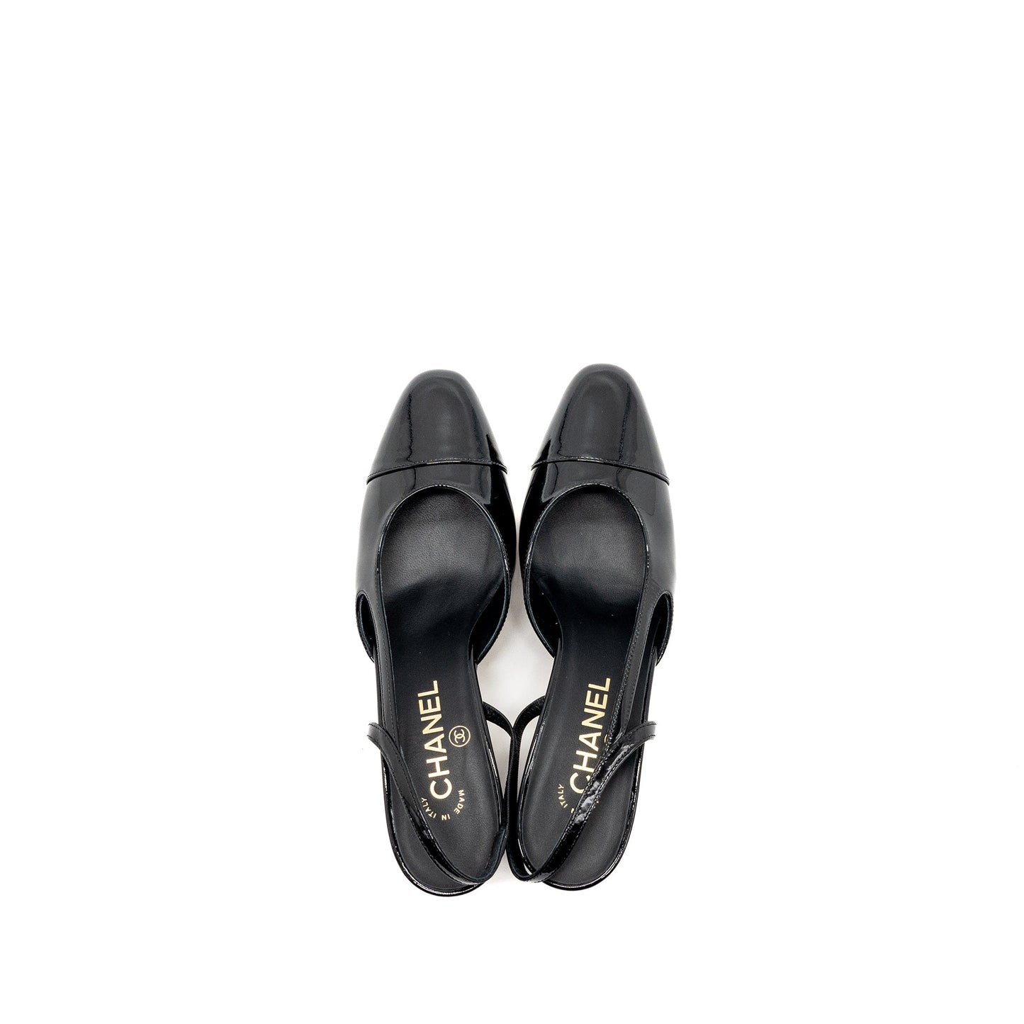 Chanel 22k Size 37.5 SlingBacks Patent/Calfskin Black L