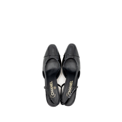 Chanel 22k Size 37.5 SlingBacks Patent/Calfskin Black L